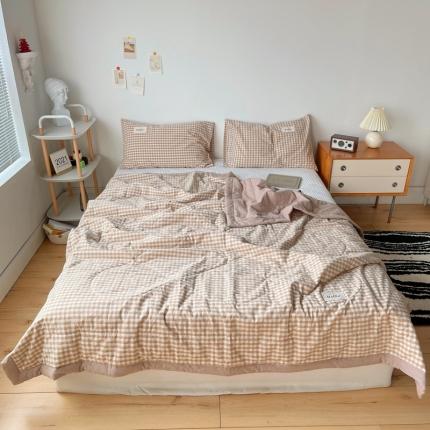 91家纺网 家纺一手货源 找家纺 尚品本色 2023新款水洗棉夏被 米小格