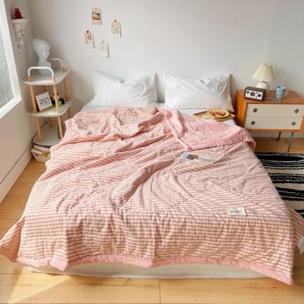 91家纺网 家纺一手货源 找家纺 尚品本色 2023新款水洗棉夏被 蜜粉小格