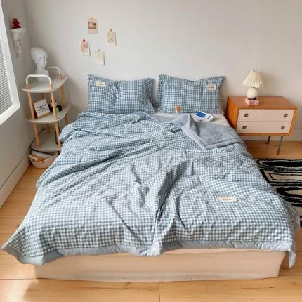91家纺网 家纺一手货源 找家纺 尚品本色 2023新款水洗棉夏被 浅蓝小格