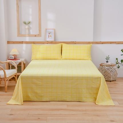 91家纺网 家纺一手货源 找家纺 恋人优选 2023新款纯棉水洗单床单 彩虹黄小格