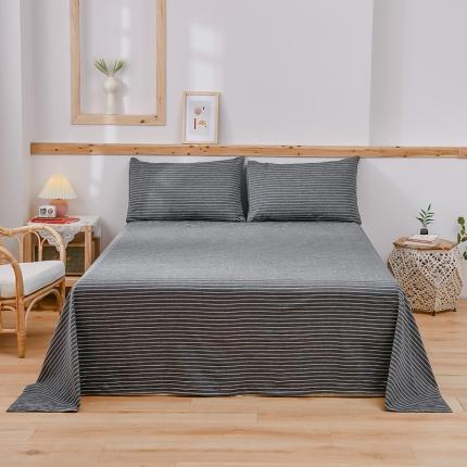 91家纺网 家纺一手货源 找家纺 恋人优选 2023新款纯棉水洗单床单 灰细条