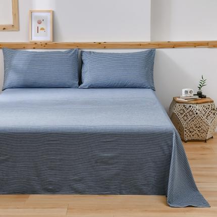 91家纺网 家纺一手货源 找家纺 恋人优选 2023新款纯棉水洗单床单 蓝白条