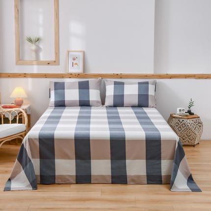 91家纺网 家纺一手货源 找家纺 恋人优选 2023新款纯棉水洗单床单 蓝大格