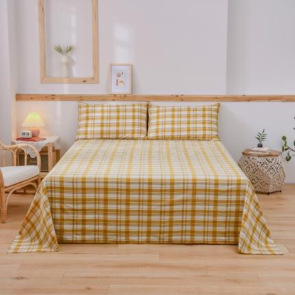 91家纺网 家纺一手货源 找家纺 恋人优选 2023新款纯棉水洗单床单 芒果格