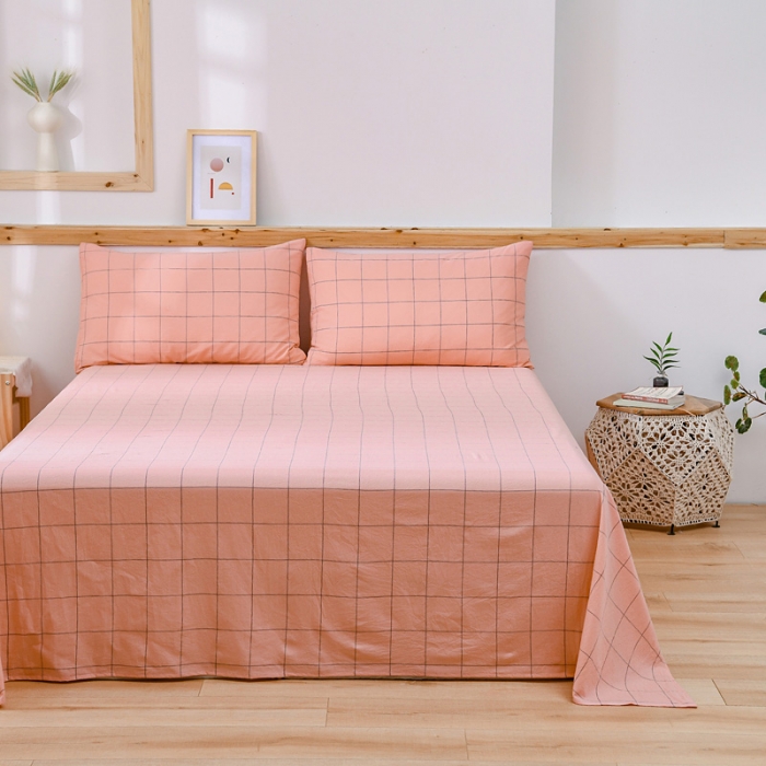 91家纺网 家纺一手货源 找家纺 恋人优选 2023新款纯棉水洗单床单 七夕粉大