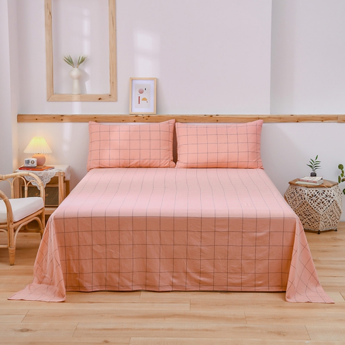 91家纺网 家纺一手货源 找家纺 恋人优选 2023新款纯棉水洗单床单 七夕粉大