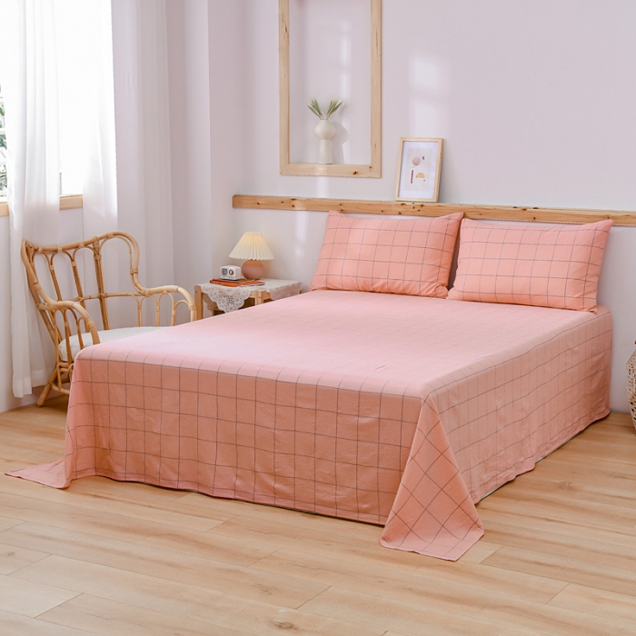 91家纺网 家纺一手货源 找家纺 恋人优选 2023新款纯棉水洗单床单 七夕粉大