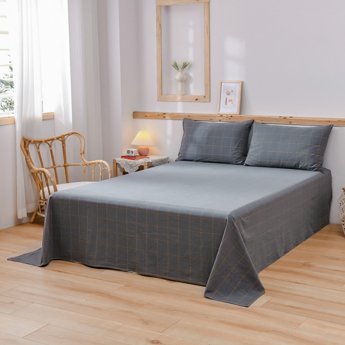 91家纺网 家纺一手货源 找家纺 恋人优选 2023新款纯棉水洗单床单 七夕灰大