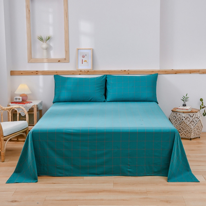 91家纺网 家纺一手货源 找家纺 恋人优选 2023新款纯棉水洗单床单 七夕蓝大