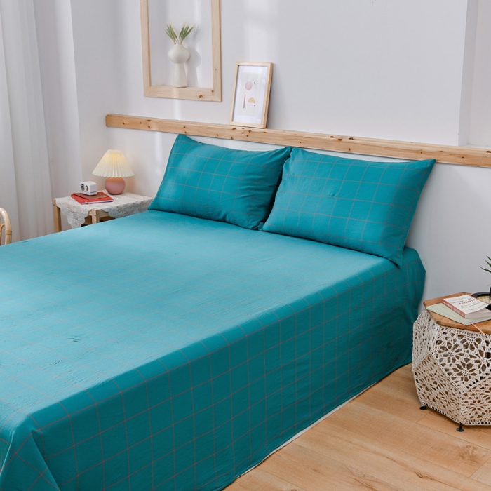 91家纺网 家纺一手货源 找家纺 恋人优选 2023新款纯棉水洗单床单 七夕蓝大