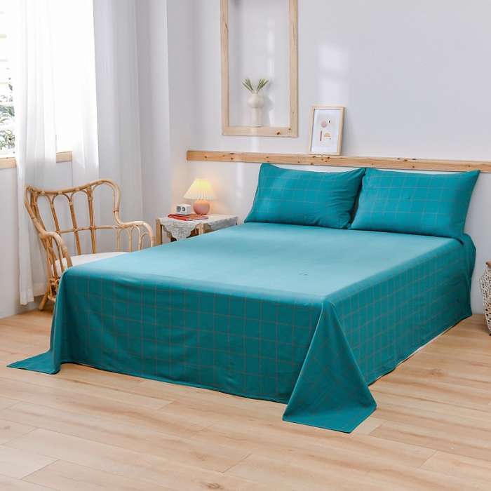 91家纺网 家纺一手货源 找家纺 恋人优选 2023新款纯棉水洗单床单 七夕蓝大