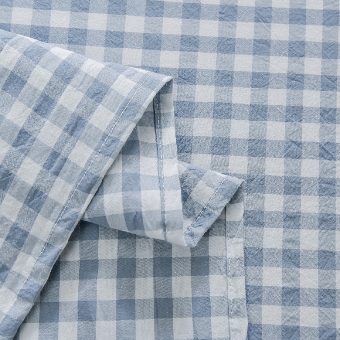 91家纺网 家纺一手货源 找家纺 恋人优选 2023新款纯棉水洗单床单 浅蓝小格