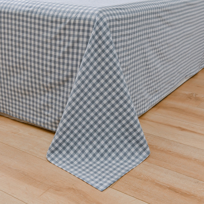 91家纺网 家纺一手货源 找家纺 恋人优选 2023新款纯棉水洗单床单 浅蓝小格