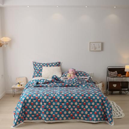 91家纺网 家纺一手货源 找家纺 丽笙被芯新款全棉印花花边夏被第 一批公主派对蓝LS010