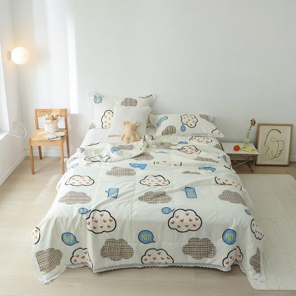 91家纺网 家纺一手货源 找家纺 丽笙被芯新款全棉印花花边夏被第 一批浪漫云朵LS009