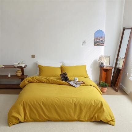 91家纺网 家纺一手货源 找家纺 （总）棉眠 2021新款全棉纯色撞色新款四件套-棚拍图