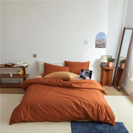 91家纺网 家纺一手货源 找家纺 棉眠 2021新款全棉纯色撞色新款四件套-棚拍图 焦糖杏仁