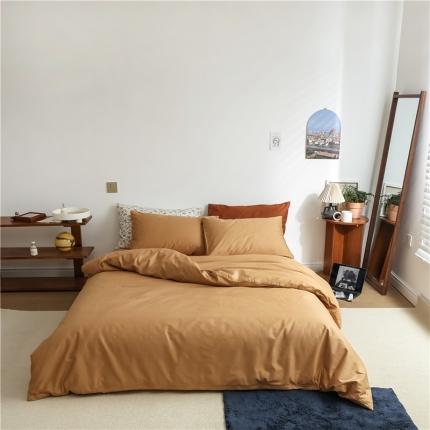 91家纺网 家纺一手货源 找家纺 棉眠 2021新款全棉纯色撞色新款四件套-棚拍图 咖啡奶茶