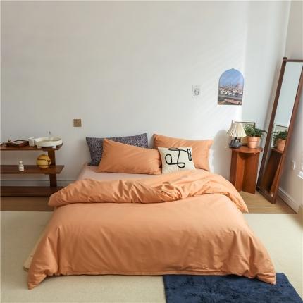 91家纺网 家纺一手货源 找家纺 棉眠 2021新款全棉纯色撞色新款四件套-棚拍图 奶茶粉