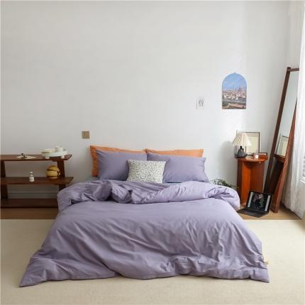 91家纺网 家纺一手货源 找家纺 棉眠 2021新款全棉纯色撞色新款四件套-棚拍图 紫兰
