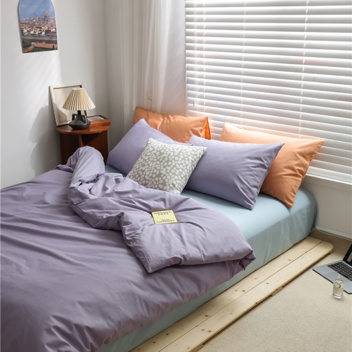 91家纺网 家纺一手货源 找家纺 棉眠 2021新款全棉纯色撞色新款四件套-棚拍图 紫兰