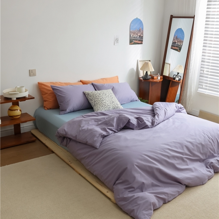 91家纺网 家纺一手货源 找家纺 棉眠 2021新款全棉纯色撞色新款四件套-棚拍图 紫兰