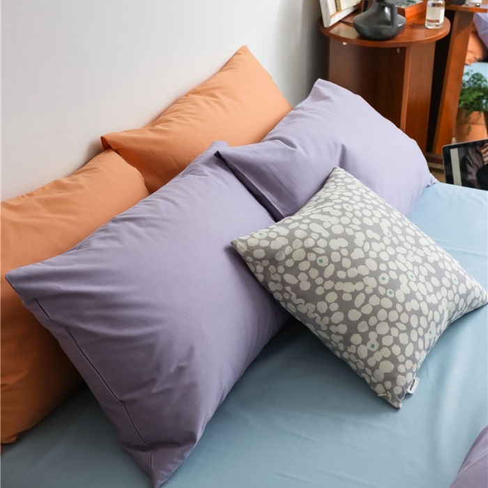 91家纺网 家纺一手货源 找家纺 棉眠 2021新款全棉纯色撞色新款四件套-棚拍图 紫兰