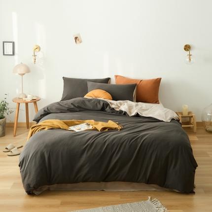 原研家居 2021新款全棉针织棉纯色系列四件套 碳灰米咖