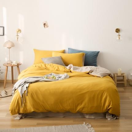 原研家居 2021新款全棉针织棉纯色系列四件套 中黄米咖