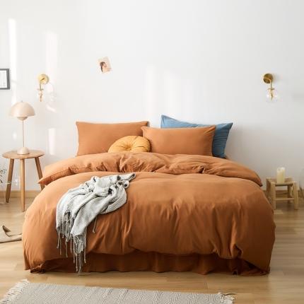 原研家居 2021新款全棉针织棉纯色系列四件套 焦糖色