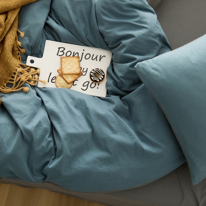 91家纺网 家纺一手货源 找家纺 原研家居 2021新款全棉针织棉纯色系列四件套 雾霾蓝中灰