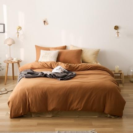 原研家居 2021新款全棉针织棉纯色系列四件套 焦糖色奶茶