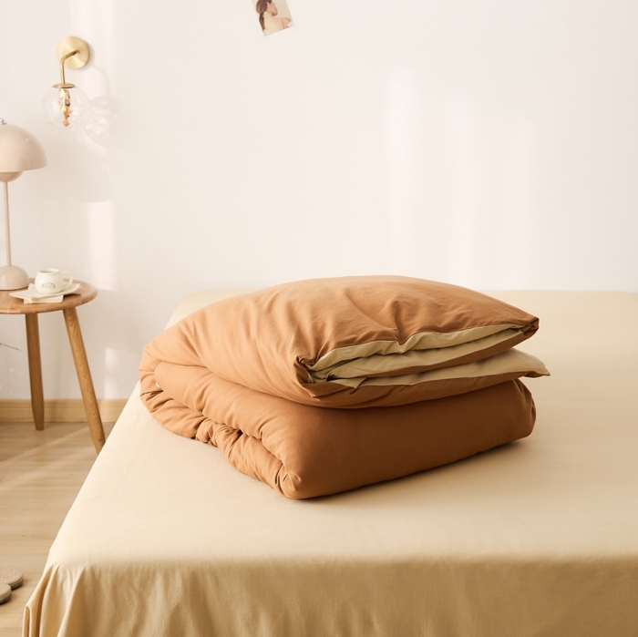 91家纺网 家纺一手货源 找家纺 原研家居 2021新款全棉针织棉纯色系列四件套 焦糖色奶茶