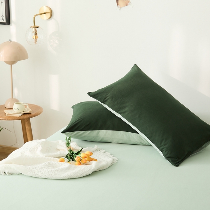 91家纺网 家纺一手货源 找家纺 原研家居 2021新款全棉针织棉纯色系列四件套 森林绿薄荷