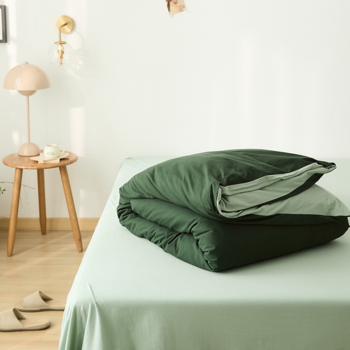 91家纺网 家纺一手货源 找家纺 原研家居 2021新款全棉针织棉纯色系列四件套 森林绿薄荷