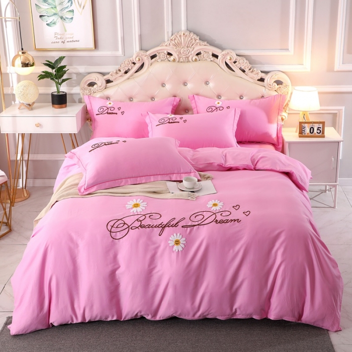 91家纺网 家纺一手货源 找家纺 晶缦家纺 美梦雏菊全棉13372毛巾绣四件套 美梦雏菊-粉色