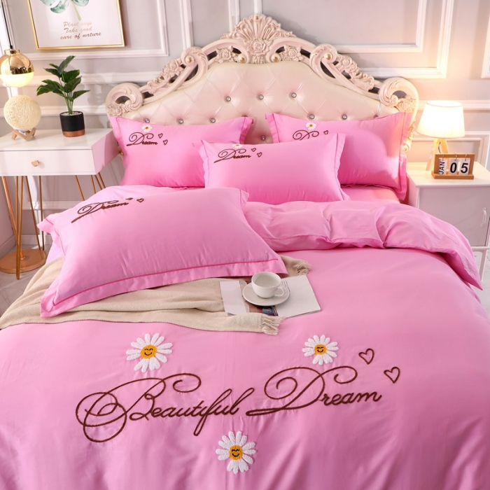 91家纺网 家纺一手货源 找家纺 晶缦家纺 美梦雏菊全棉13372毛巾绣四件套 美梦雏菊-粉色