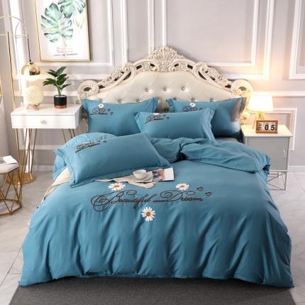 晶缦家纺 美梦雏菊全棉13372毛巾绣四件套 美梦雏菊-湖蓝