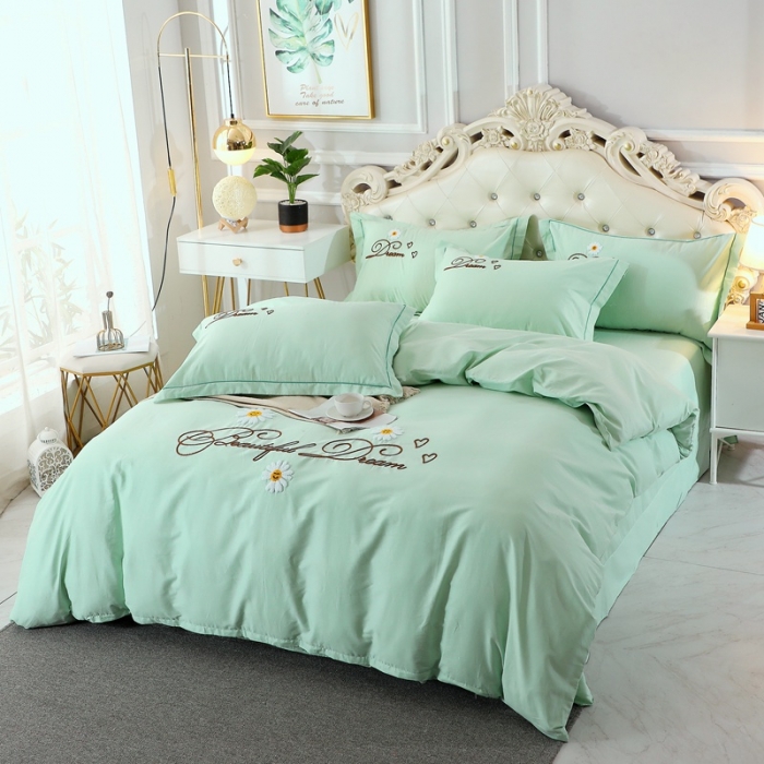 91家纺网 家纺一手货源 找家纺 晶缦家纺 美梦雏菊全棉13372毛巾绣四件套 美梦雏菊-浅绿