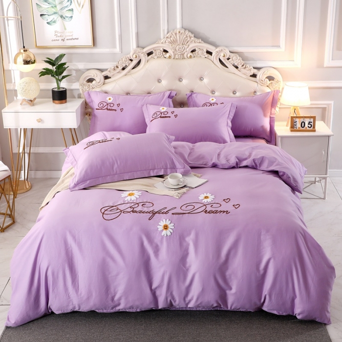 91家纺网 家纺一手货源 找家纺 晶缦家纺 美梦雏菊全棉13372毛巾绣四件套 美梦雏菊-浅紫