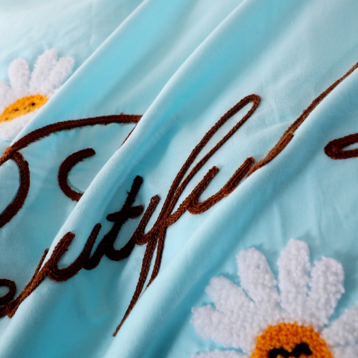 91家纺网 家纺一手货源 找家纺 晶缦家纺 美梦雏菊全棉13372毛巾绣四件套 美梦雏菊-天蓝