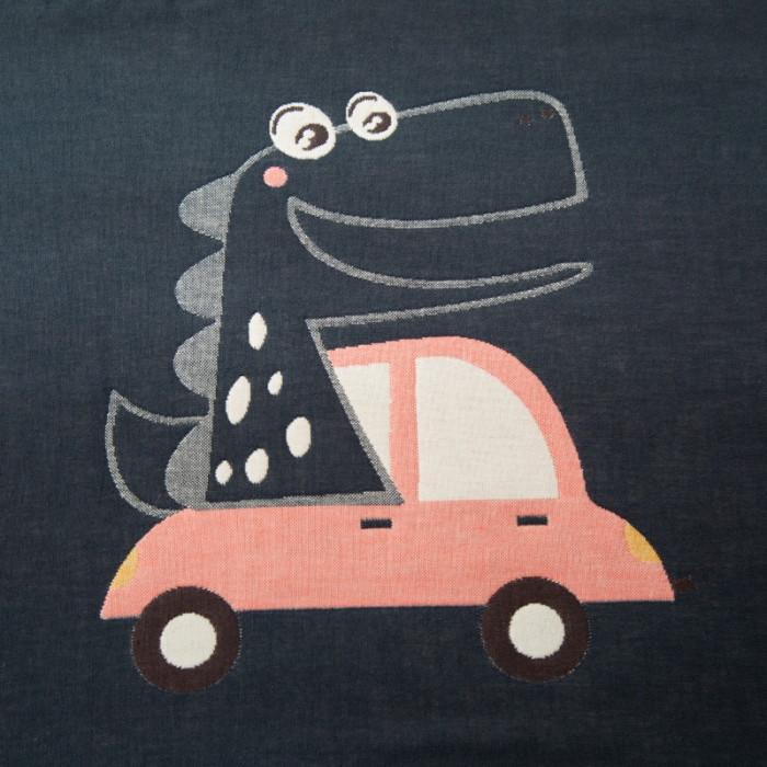 91家纺网 家纺一手货源 找家纺 朴尔新款卡通AB组合全棉四层纱布枕巾一对 彩虹恐龙-藏青