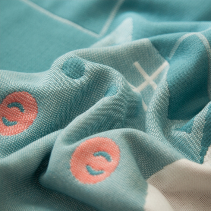 91家纺网 家纺一手货源 找家纺 朴尔新款卡通AB组合全棉四层纱布枕巾一对 两只小猫-绿