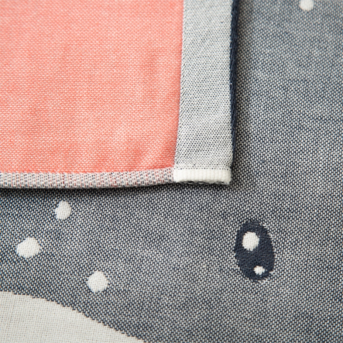 91家纺网 家纺一手货源 找家纺 朴尔新款卡通AB组合全棉四层纱布枕巾一对 气球鲸鱼-藏青