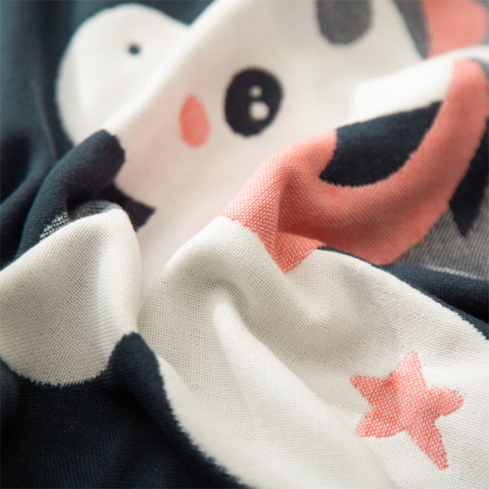 91家纺网 家纺一手货源 找家纺 朴尔新款卡通AB组合全棉四层纱布枕巾一对 云朵飞马-藏青