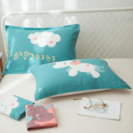 91家纺网 家纺一手货源 找家纺 朴尔新款卡通AB组合全棉四层纱布枕巾一对 云朵飞马-绿