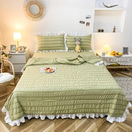 91家纺网 家纺一手货源 找家纺 仟网汇2021新款泡泡纱夏被四件套 泡芙小姐-豆绿色