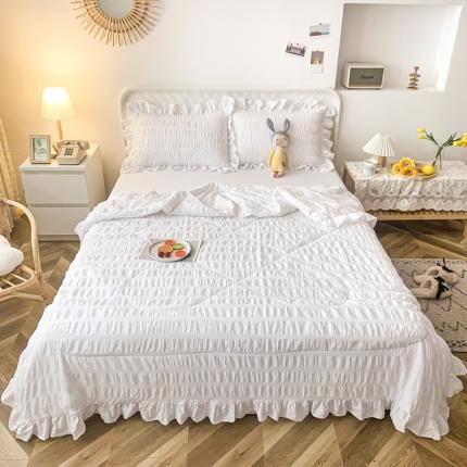 91家纺网 家纺一手货源 找家纺 仟网汇2021新款泡泡纱夏被四件套 泡芙小姐-梨花白