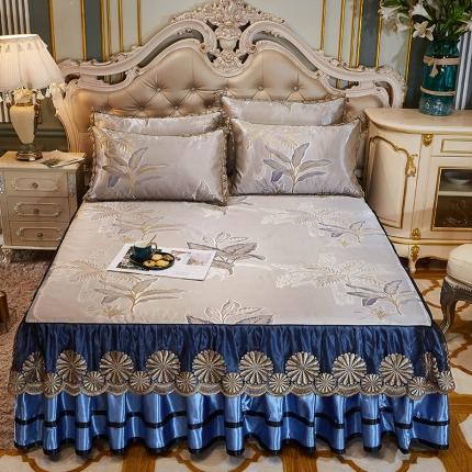 91家纺网 家纺一手货源 找家纺 网红馆 2025新款大提花冰丝凉席床裙款三件套 花间密语