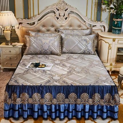 91家纺网 家纺一手货源 找家纺 网红馆 2025新款大提花冰丝凉席床裙款三件套 欧陆风情